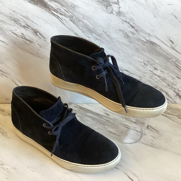 Lanvin Navy Suede Chukka Boots Men US 9 Minimalist Sneaker Sole Casual Fall Luxe - Picture 1 of 14